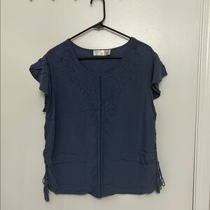 Women's Blue Ruffle Sleeve Top